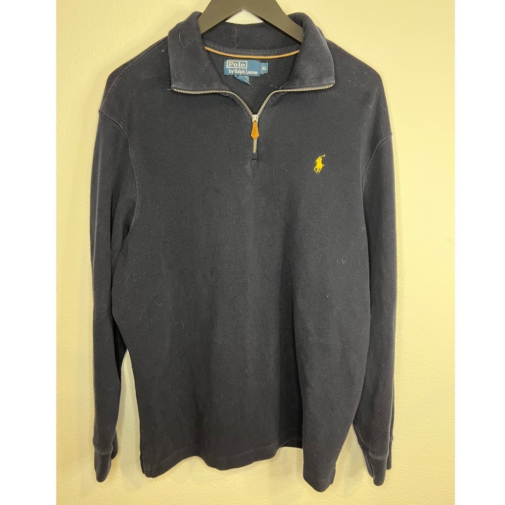Polo Ralph Lauren Mens Quarter Zip Pullover Pony Logo Navy Blue XL